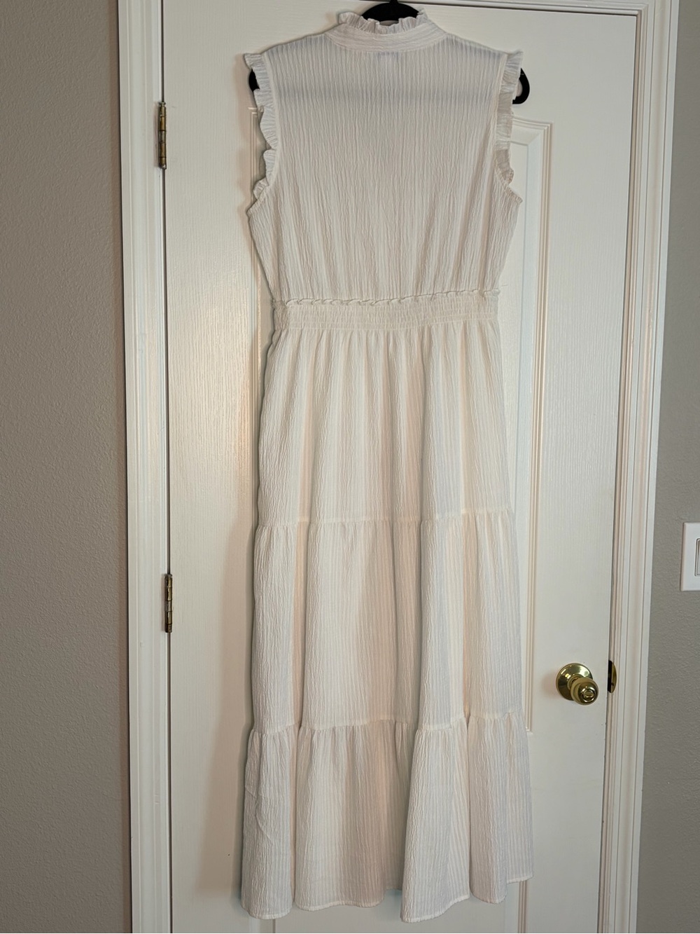 London Times Light Cream Ruffle-Trim Maxi Dress with Smocked Waist - Picture 5 of 5